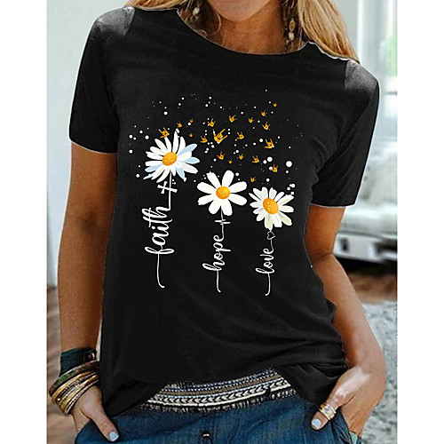 

Women's T shirt Graphic Floral Print Round Neck Tops Basic Basic Top Black