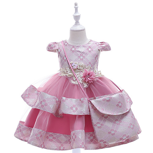 

Princess Knee Length Event / Party / Holiday Flower Girl Dresses - Tulle Cap Sleeve Jewel Neck with Bow(s) / Tier / Appliques