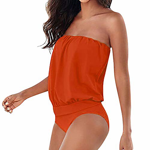 

xuejin women sexy one piece swimsuits lace up ruffled off shoulder flounce monokini bathing suits orange