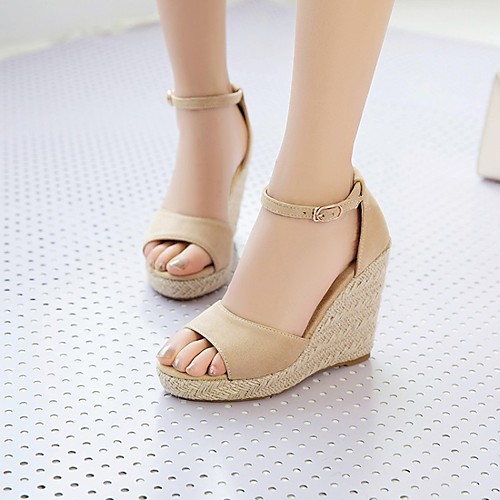 

Women's Sandals Wedge Heel Round Toe PU Synthetics Black Blue Green
