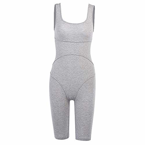 

women 's sleeveless jumpsuit athletic yoga suit spaghetti strap seamless rompers solid color bodysuits (grey, large)