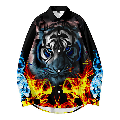 

Men's Shirt 3D Print Tiger Animal Button-Down 3D Print Long Sleeve Daily Tops Casual Fashion Red