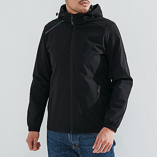 

Men's Hoodie Jacket Waterproof Hiking Jacket Hiking Windbreaker Outdoor Solid Color Waterproof Lightweight Windproof Breathable Jacket Hoodie Top Elastane Full Zip Hunting Fishing Climbing Black Dark