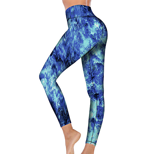 

21Grams Women's High Waist Yoga Pants Cropped Leggings Tummy Control Butt Lift Breathable Tie Dye Blue Fitness Gym Workout Running Sports Activewear High Elasticity