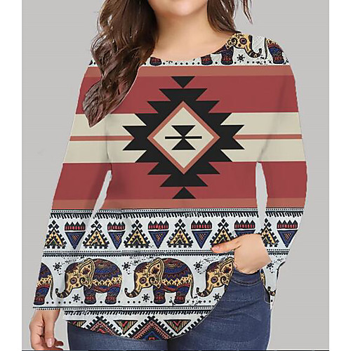 

Women's Plus Size Print Graphic Tribal T shirt Large Size Round Neck Long Sleeve Tops Big Size