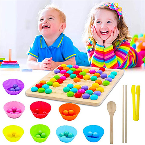

Wooden Peg Board Beads Game Rainbow Clip Beads Puzzle Early Education Puzzle Board Game for Kid