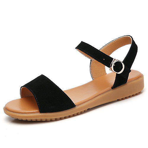 

Women's Sandals Boho Bohemia Beach Flat Heel Round Toe Leather Striped Black Gray