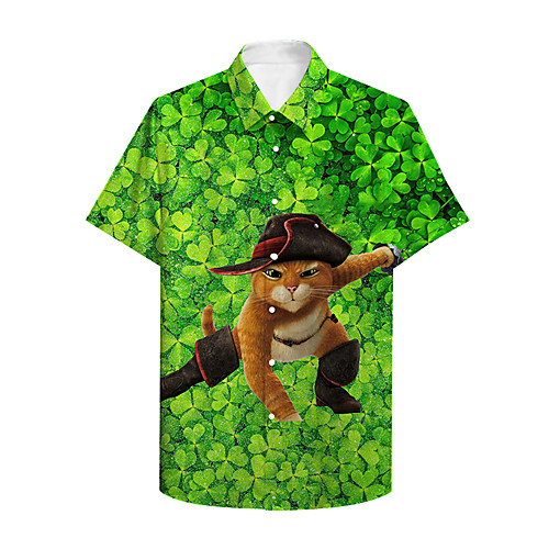 

Men's Shirt Other Prints Graphic Animal Button-Down Print Short Sleeve Daily Tops Fashion Classic Green