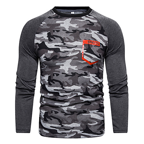 

Men's Hunting T-shirt Long Sleeve Outdoor Fall Spring Breathability Wearable Soft Camo / Camouflage Polyester Red Grey Dark Gray