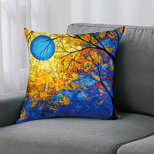 

1pc Oil Painting Style Cushion Cover Double Side Print 45x45cm Linen for Sofa Bedroom