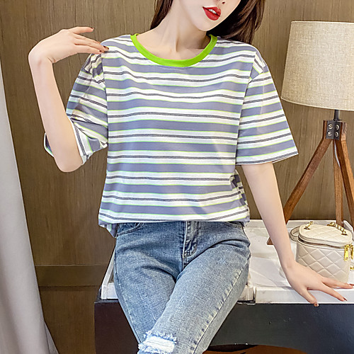 

Women's Tee / T-shirt Stripe Crew Neck Stripes Sport Athleisure Top Short Sleeves Breathable Soft Comfortable Everyday Use Casual Daily Outdoor