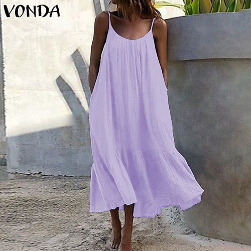 

european and american new style ruffled solid color long skirt sleeveless loose loose strap dress summer dress