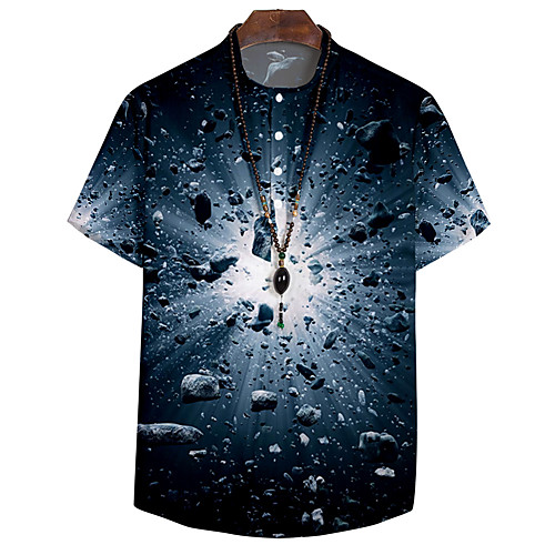 

Men's Shirt 3D Print Optical Illusion Meteorite Button-Down 3D Print Short Sleeve Casual Tops Casual Fashion Breathable Comfortable Black