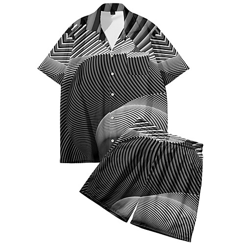 

Men's Shirt Suits 3D Print Optical Illusion Button-Down 3D Print Short Sleeve Street Tops Fashion Classic Breathable Comfortable Gray