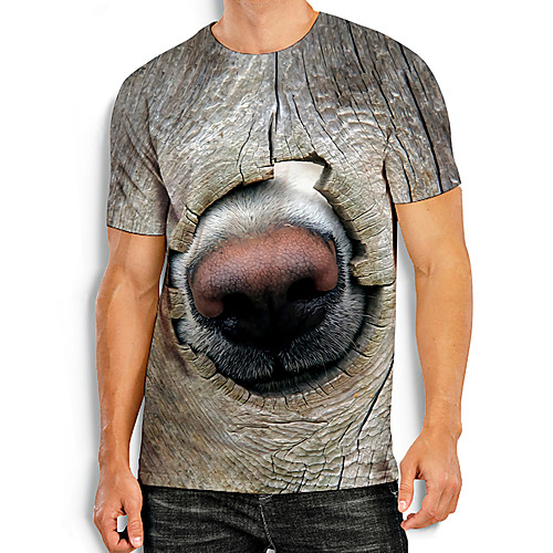 

Men's Tees T shirt 3D Print Dog Graphic Prints Animal Print Short Sleeve Daily Tops Basic Casual Dark Gray