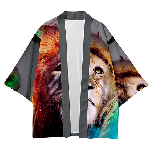 

Men's Shirt 3D Print Lion Animal 3D Print Short Sleeve Casual Tops Casual Fashion Breathable Comfortable Rainbow