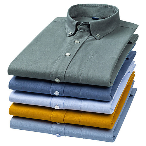 

Men's Shirt Solid Colored Button-Down Long Sleeve Casual Tops Cotton Business Simple A B C