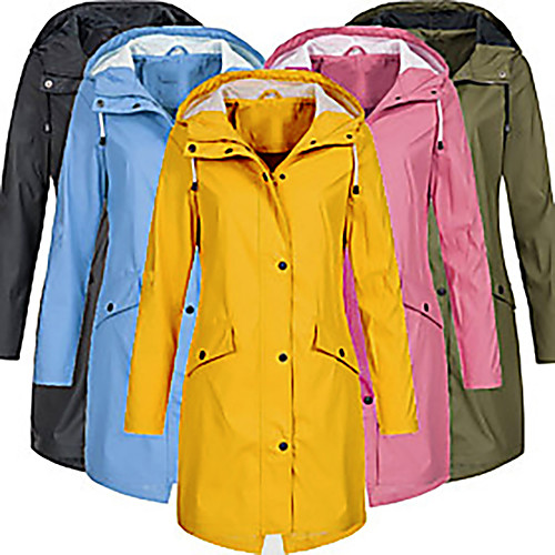 

women's solid rain jacket outdoor hoodie waterproof long coat overcoat windproof(pink, xx-large)