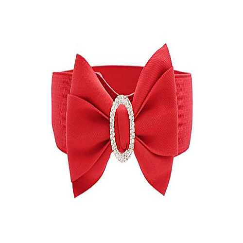 

women girls fashion big bowknot buckle adjustable elastic wide waist belt (one size, red)