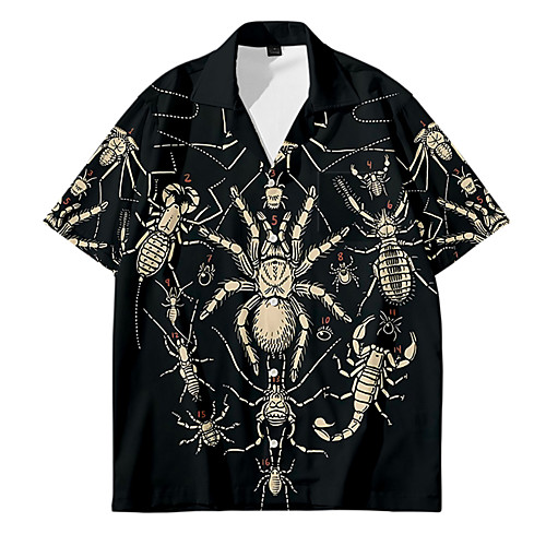 

Men's Shirt 3D Print Animal Button-Down 3D Print Short Sleeve Daily Tops Casual Fashion Hawaiian Black