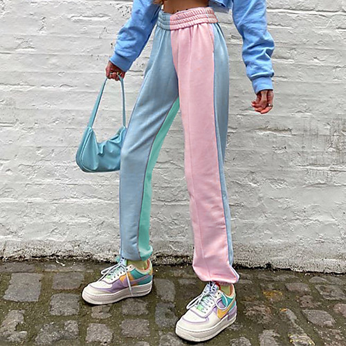 

Women's Streetwear Athleisure Comfort Leisure Sports Weekend Jogger Pants Color Block Full Length Pocket Blushing Pink