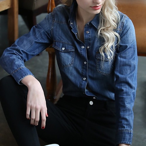 

Women's Solid Colored Summer Denim Jacket Regular Daily Long Sleeve Cotton Coat Tops Picture color
