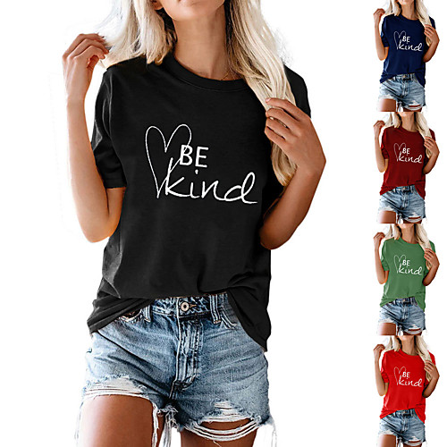 

Women's Tee / T-shirt Pure Color Crew Neck Cotton Heart Letter Printed Sport Athleisure T Shirt Top Short Sleeves Breathable Soft Comfortable Everyday Use Street Casual Daily Outdoor