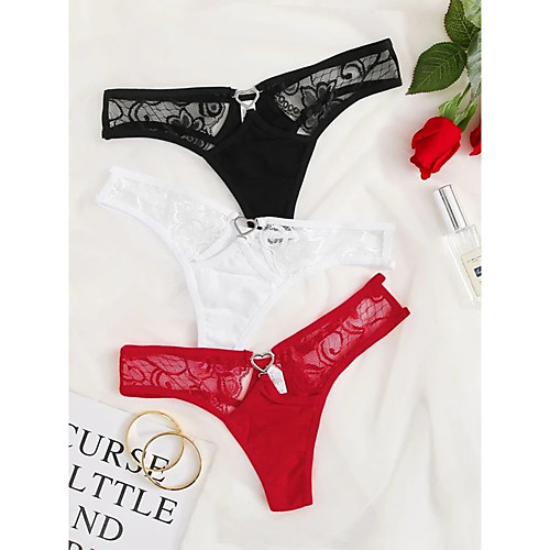 

Women's 1 Piece Lace / Hole G-strings & Thongs Panties - Normal Low Waist White Black Purple One-Size