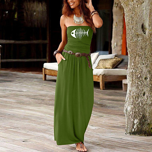 

Women's Sheath Dress Maxi long Dress Black Purple Red Wine Army Green Dusty Rose Green Royal Blue Dark Gray Navy Blue Sleeveless Print Summer Strapless Formal 2021 S M L XL XXL