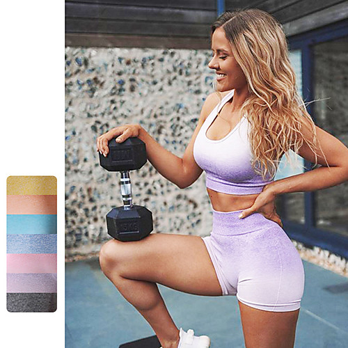 

Women's 2pcs Yoga Suit Winter Color Gradient Purple Yellow Blue Nylon Yoga Fitness Running Shorts Sports Bra Clothing Suit Sport Activewear Tummy Control Butt Lift Breathable Quick Dry Moisture