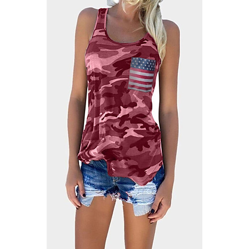 

Women's Tank Top Camouflage Patchwork Print U Neck Tops Basic Basic Top Purple Red Army Green