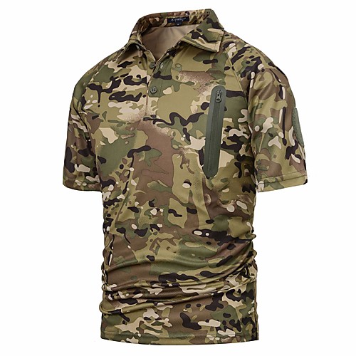 

Men's T shirt Hiking Tee shirt Military Tactical Shirt Short Sleeve Stand Collar Tee Tshirt Top Outdoor Lightweight Breathable Quick Dry Soft Autumn / Fall Spring Elastane Polyester Solid Color Black