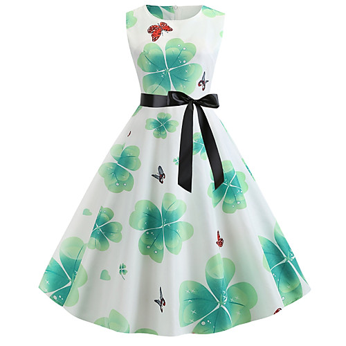 

Women's A Line Dress Midi Dress Green Sleeveless Floral Summer Round Neck Elegant 2021 S M L XL XXL