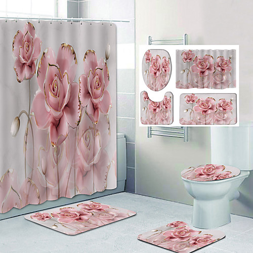 

Bathroom Shower Curtain & Mat Set Classic Polyester Waterproof