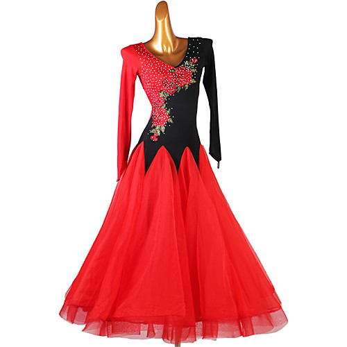 

Ballroom Dance Dress Embroidery Crystals / Rhinestones Women's Training Performance Long Sleeve Chinlon Mesh Organza