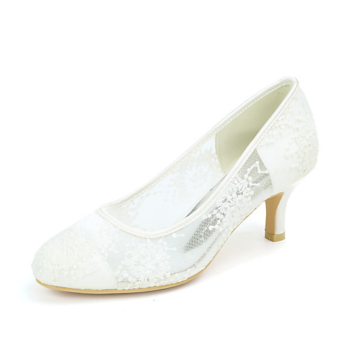 

Women's Wedding Shoes Kitten Heel Round Toe Wedding Pumps Lace Floral White Black Pink