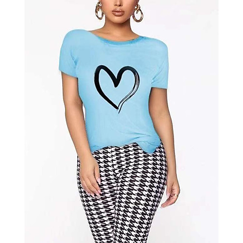 

Women's T shirt Geometric Round Neck Tops Basic Top White Black Yellow