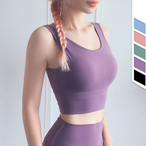 

Women's Scoop Neck Sports Bra Medium Support Solid Color Black Purple Red Blue Dark Gray Nylon Spandex Yoga Fitness Gym Workout Bra Top Sport Activewear Breathable Quick Dry Comfortable Freedom