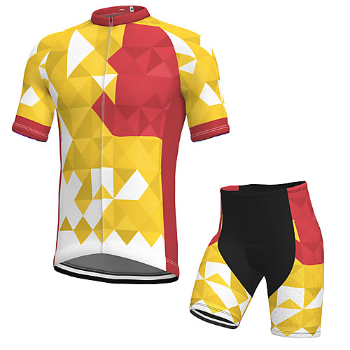 

Men's Short Sleeve Cycling Jersey with Shorts Spandex Red / Yellow Bike Breathable Quick Dry Sports Geometic Mountain Bike MTB Road Bike Cycling Clothing Apparel / Stretchy / Athletic / Athleisure