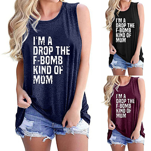 

Women's Tank Top Tee / T-shirt Pure Color Crew Neck Cotton Letter Printed Sport Athleisure Top Sleeveless Breathable Soft Comfortable Everyday Use Street Casual Daily Outdoor