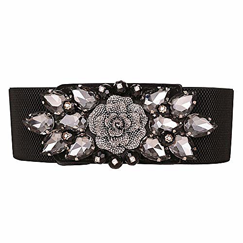 

dorchid women crystal belt wide diamond ornament elastic waistband stretch cummerbunds with vintage rose for lady black l