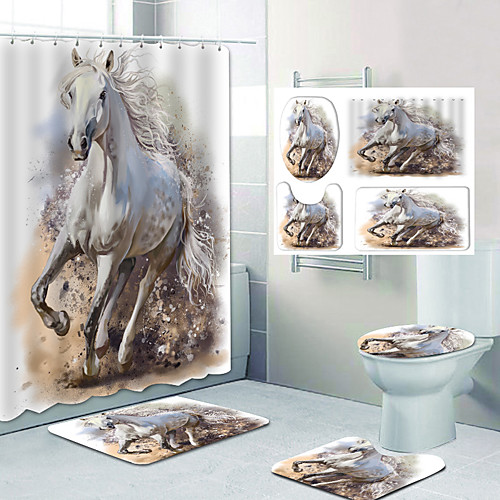 

Running Horse Pattern Printing Bathroom Shower Curtain Leisure Toilet Four-Piece Design