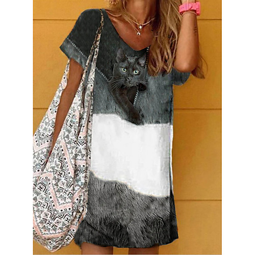 

Women's Shift Dress Knee Length Dress Black Gray Short Sleeve Print Print Summer V Neck Casual 2021 S M L XL XXL 3XL