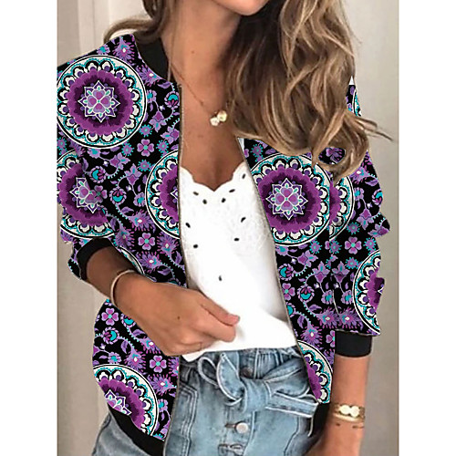 

Women's 3D Print Print Active Spring & Fall Jacket Regular Daily Long Sleeve Air Layer Fabric Coat Tops Blue