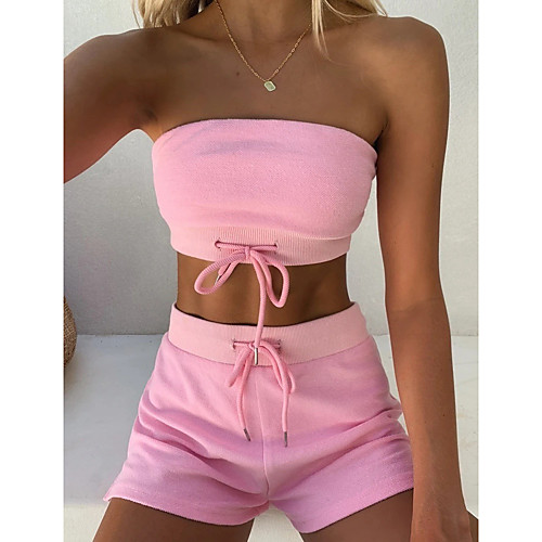 

Women's Streetwear Solid Color Going out Casual / Daily Two Piece Set Crop Top Tracksuit Loungewear Shorts Drawstring Tops