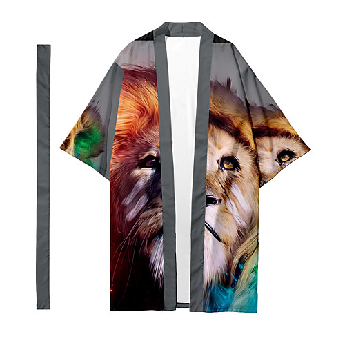 

Men's Shirt 3D Print Lion Animal 3D Print Long Sleeve Casual Tops Casual Fashion Breathable Comfortable Rainbow