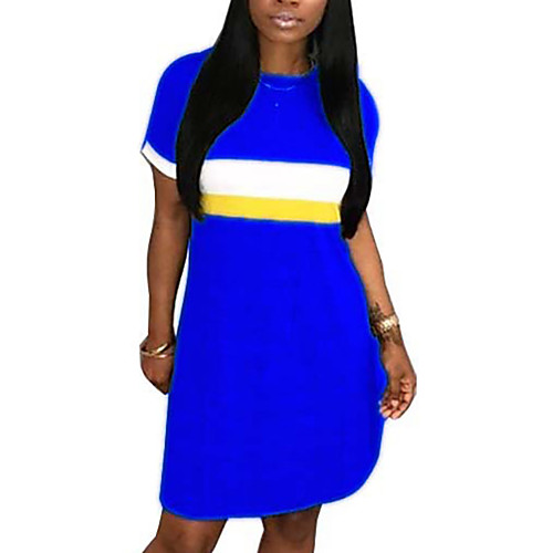 

Women's T Shirt Dress Tee Dress Short Mini Dress Blue Yellow Short Sleeve Color Block Patchwork Print Summer Round Neck Casual 2021 S M L XL XXL 3XL