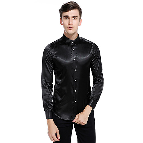 

Men's Shirt non-printing Solid Colored Sequins Long Sleeve Daily Tops Fashion White Black Blue