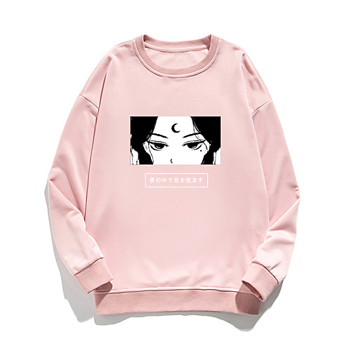 

Women's Pullover Sweatshirt Portrait Print Daily Other Prints Basic Hoodies Sweatshirts White Blue Blushing Pink