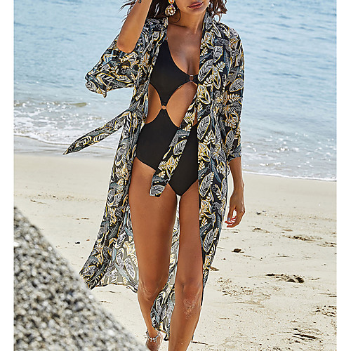 

Women's Cover Up Swimsuit Print Color Block Black Swimwear Bathing Suits